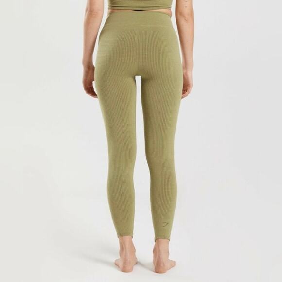 Gymshark Sz S Pause Seamless Leggings Griffin Green Waffle Knit Stretchy Firm - Picture 2 of 16